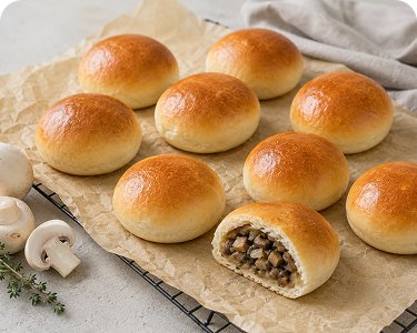 Pirozhki mit Kartoffeln und Champignons für Catering in Wien
