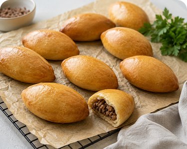 Pirozhki mit Rindfleisch als Fingerfood für Catering in Wien