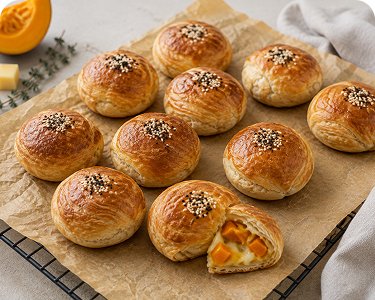 Samsa vegetarisch mit Kürbis und Käse für Catering in Wien